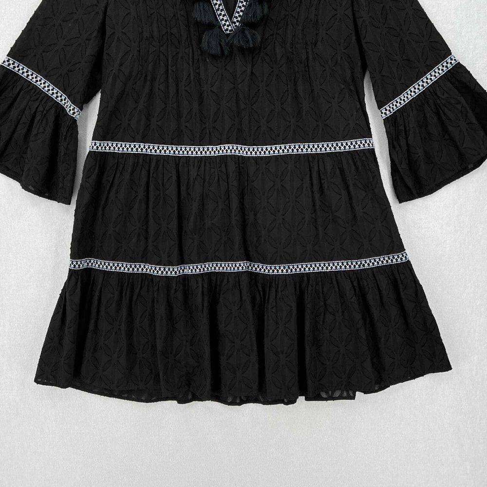 TOMMY BAHAMA Textured Tiered Short Dress Womens XS Black Cotton Clip Embroidered - Picture 9 of 16